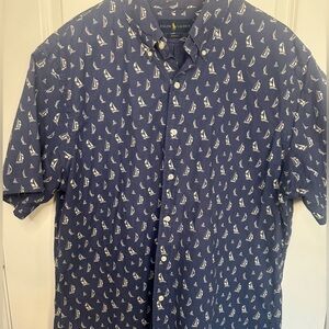 Ralph Lauren Slim Fit Sailboat Print Short Sleeve Button Down Shirt XXL